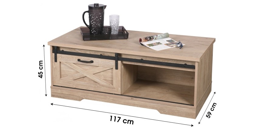 Table basse avec 1 porte coulissante et une niche 117x59xH45cm