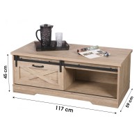 Table basse avec 1 porte coulissante et une niche 117x59xH45cm