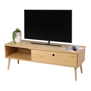 Meuble TV style classique coloris chêne clair avec un tiroir - dimensions 120x39xH43cm