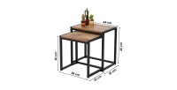 Ensemble de deux tables d'appoint carré style rustique 30x38xH40cm et 30x44xH45cm