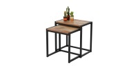 Ensemble de deux tables d'appoint carré style rustique 30x38xH40cm et 30x44xH45cm