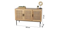 Buffet trois porte en jute, style campagne coloris chêne clair dimensions 120x39x75cm