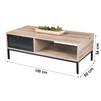 Table basse en bois avec une tiroir grillagé et une niche - dimensions 100x50xH36cm