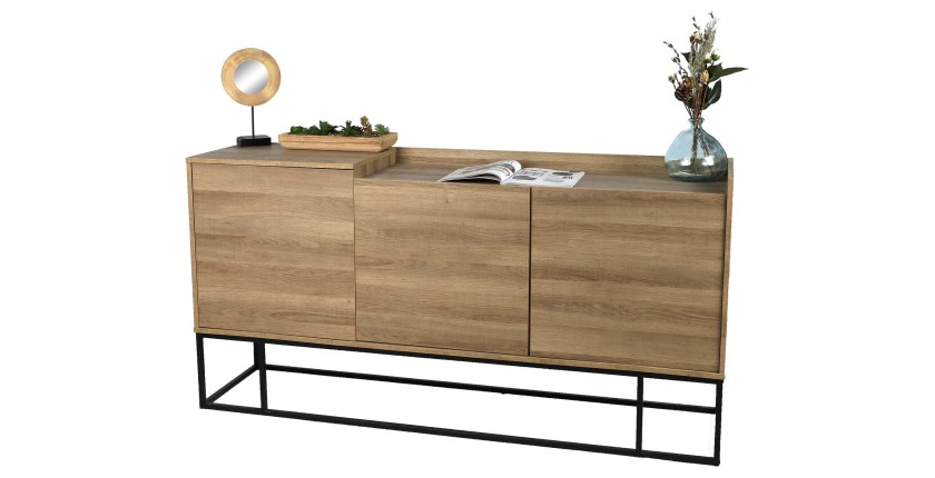 Buffet trois portes, style campagne coloris chêne clair - dimensions 160x40x80cm