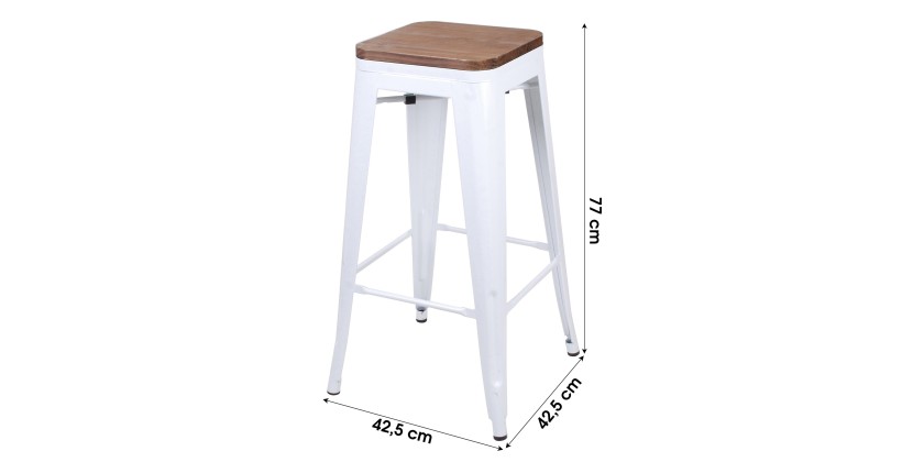 Tabouret de bar style vintage en métal, coloris blanc mat - dimensions 43x43xH77cm