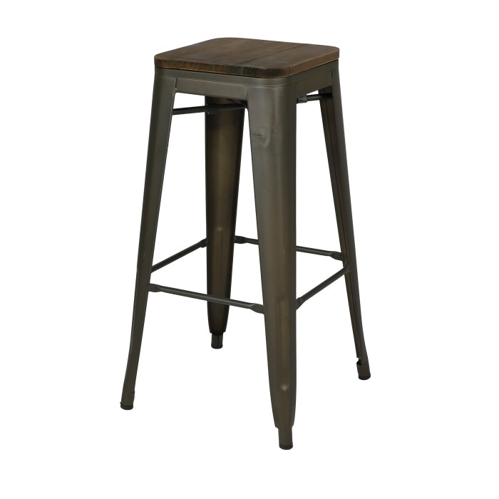 Tabouret de bar style vintage en métal, coloris gris industriel - dimensions 43x43xH77cm