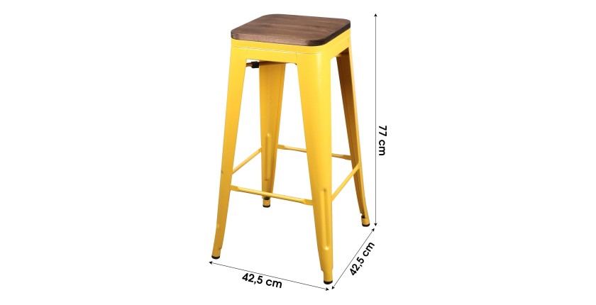 Tabouret de bar style vintage en métal, coloris jaune - dimensions 43x43xH77cm