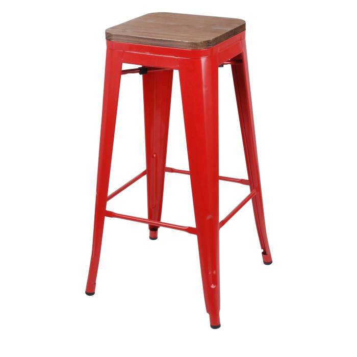 Tabouret de bar style vintage en métal, coloris rouge - dimensions 43x43xH77cm