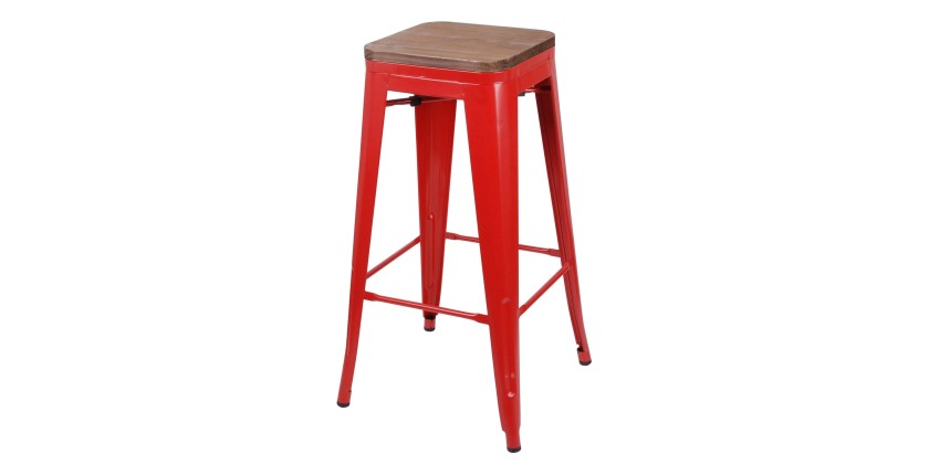 Tabouret de bar style vintage en métal, coloris rouge - dimensions 43x43xH77cm