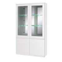 Vitrine vaisselier FABIO - Blanc Brillant avec LED - Style Design - 110 x 190 x 40 cm