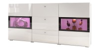 Buffet 2 portes et 3 tiroirs collection RAMOS. Éclairage LED intégré. Coloris blanc brillant et noir