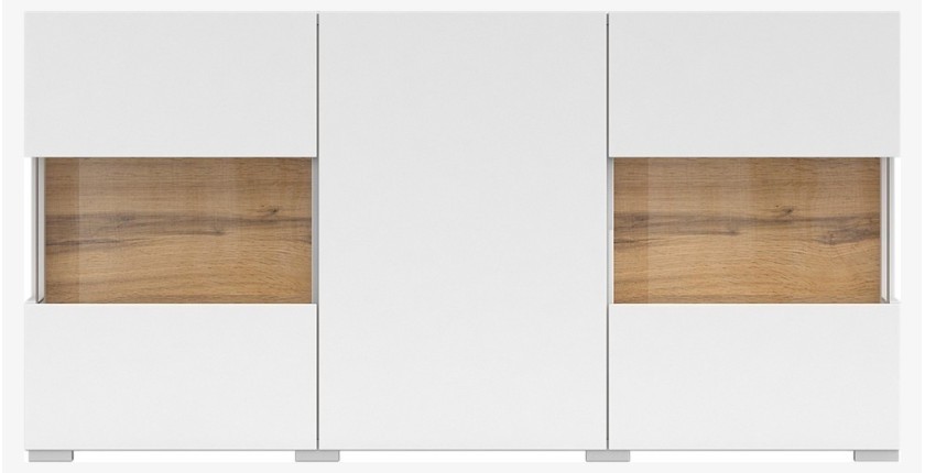 Buffet 120cm collection EVA 3 portes. Couleur blanc et chêne.