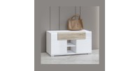 Banc de rangement design collection OHIO coloris blanc et chêne. 2 portes et 1 tiroir
