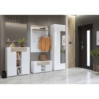 Armoire à chaussures design avec miroir collection OHIO, coloris blanc et chêne