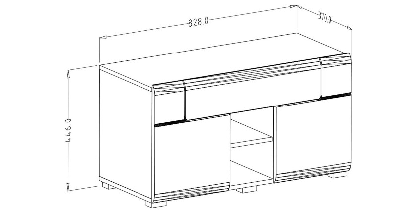 Banc de rangement design collection OHIO coloris gris anthracite et chêne vernis. 2 portes et 1 tiroir