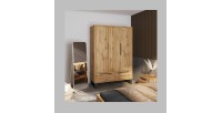 Armoire en bois style Scandinave 150cm avec 3 portes et 2 tiroirs couleur chêne brut. Collection MILOS