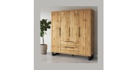 Armoire en bois style Scandinave 190cm avec 4 portes et 2 tiroirs couleur chêne brut. Collection MILOS