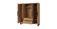 Armoire en bois style Scandinave 190cm avec 4 portes et 2 tiroirs couleur chêne brut. Collection MILOS