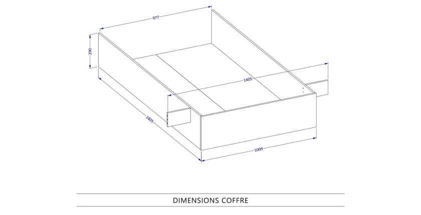 Lit coffre 140x200 style industriel - Collection MILOS. Coloris chêne brut et noir.