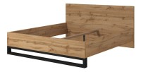 Lit adulte 180x200 style industriel - Collection MILOS. Coloris chêne brut et noir. Sommier inclus