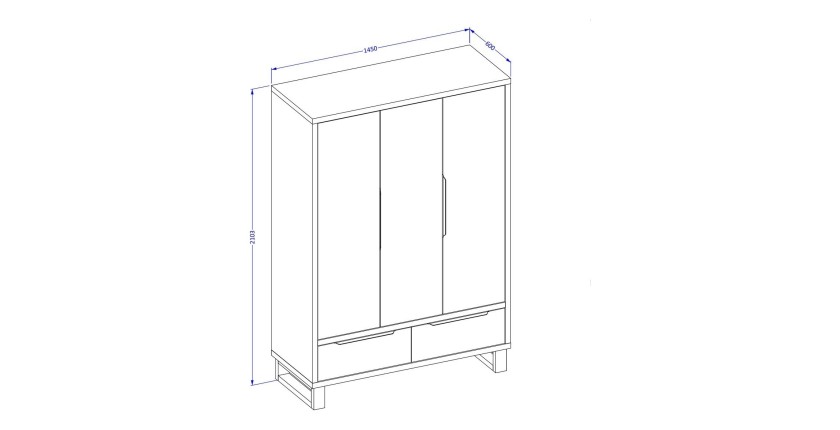 Chambre compléte style industriel collection MILOS : armoire 3 portes, lit 160x200, commode, chevets, chêne brut et noir