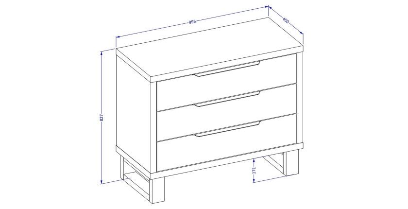 Chambre compléte industrielle MILOS : Armoire, lit coffre 180x200, commode, chevets, chêne brut/noir