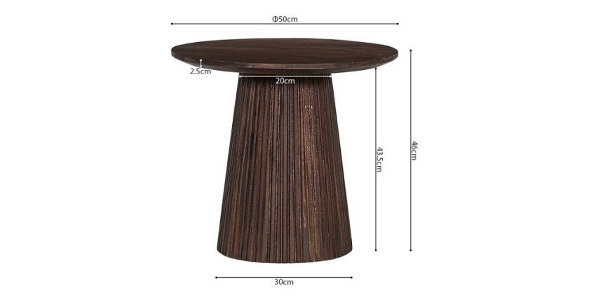 Table basse ronde collection MITCHEL en bois exotique de manguier brun diamètre 50 cm