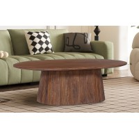 Table basse ovale collection MITCHEL en bois exotique de manguier brun clair 120x70cm