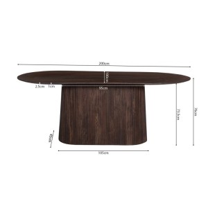 Table basse ovale collection MITCHEL en bois exotique de manguier brun foncé 200x100cm