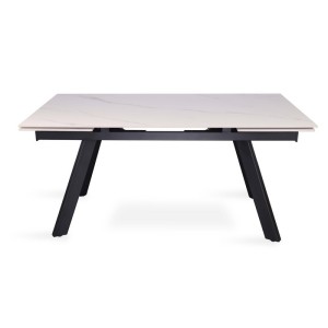 Table à manger collection LAROS en métal avec plateau blanc en pierre extensible jusqu'à 240cm