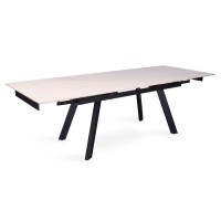 Table à manger collection LAROS en métal avec plateau blanc en pierre extensible jusqu'à 240cm