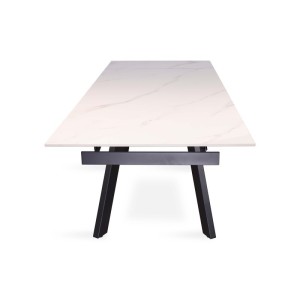 Table à manger collection LAROS en métal avec plateau blanc en pierre extensible jusqu'à 240cm