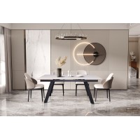 Table à manger collection LAROS en métal avec plateau blanc en pierre extensible jusqu'à 240cm