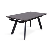 Table à manger collection LAROS en métal avec plateau noir en pierre extensible jusqu'à 240cm