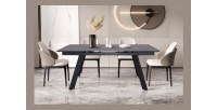 Table à manger collection LAROS en métal avec plateau noir en pierre extensible jusqu'à 240cm