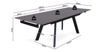 Table à manger collection LAROS en métal avec plateau noir en pierre extensible jusqu'à 240cm