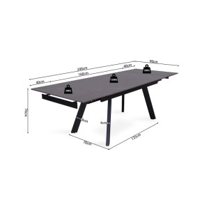 Table à manger collection LAROS en métal avec plateau noir en pierre extensible jusqu'à 240cm