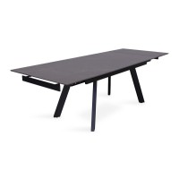 Table à manger collection LAROS en métal avec plateau noir en pierre extensible jusqu'à 240cm