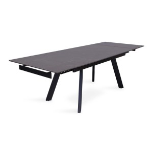 Table à manger collection LAROS en métal avec plateau noir en pierre extensible jusqu'à 240cm