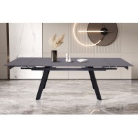 Table à manger collection LAROS en métal avec plateau noir en pierre extensible jusqu'à 240cm