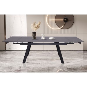 Table à manger collection LAROS en métal avec plateau noir en pierre extensible jusqu'à 240cm