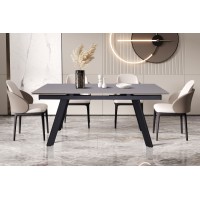 Table à manger collection LAROS en métal avec plateau noir en pierre extensible jusqu'à 240cm