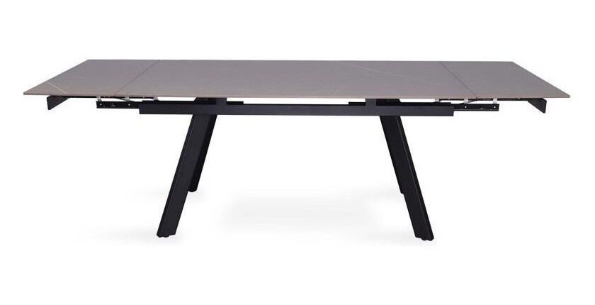 Table à manger collection LAROS en métal avec plateau noir en pierre extensible jusqu'à 240cm