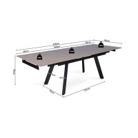 Table à manger collection LAROS en métal avec plateau noir en pierre extensible jusqu'à 240cm