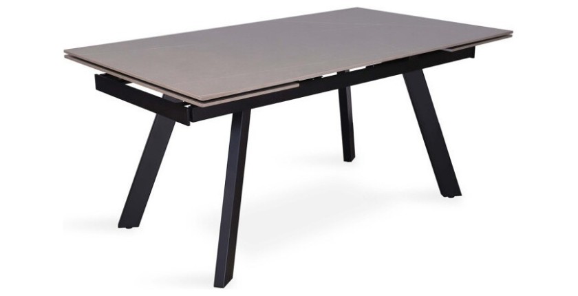 Table à manger collection LAROS en métal avec plateau noir en pierre extensible jusqu'à 240cm