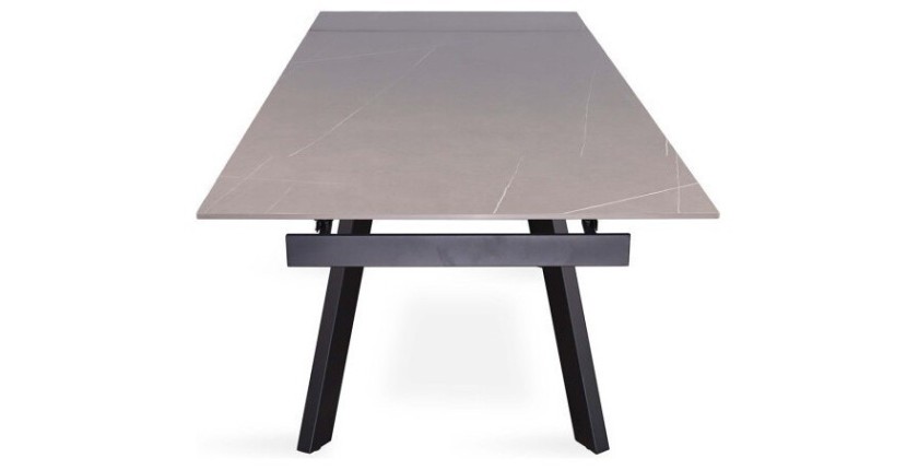 Table à manger collection LAROS en métal avec plateau noir en pierre extensible jusqu'à 240cm