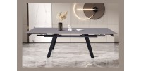 Table à manger collection LAROS en métal avec plateau noir en pierre extensible jusqu'à 240cm