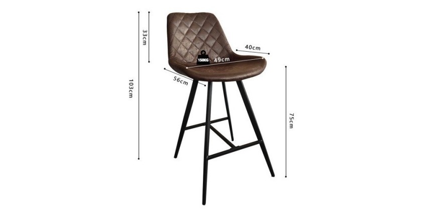 Tabouret de bar style vintage coloris brun foncé. Collection PALMADE