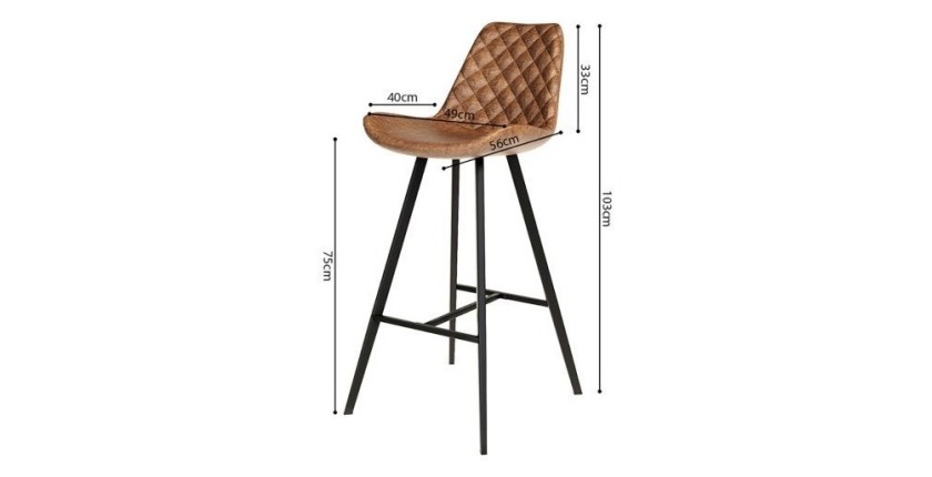 Tabouret de bar style vintage coloris cognac. Collection PALMADE