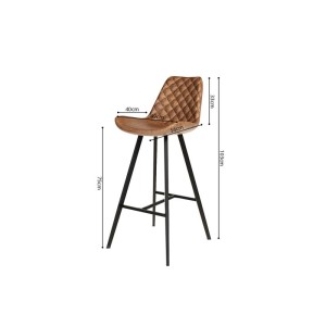 Tabouret de bar style vintage coloris cognac. Collection PALMADE